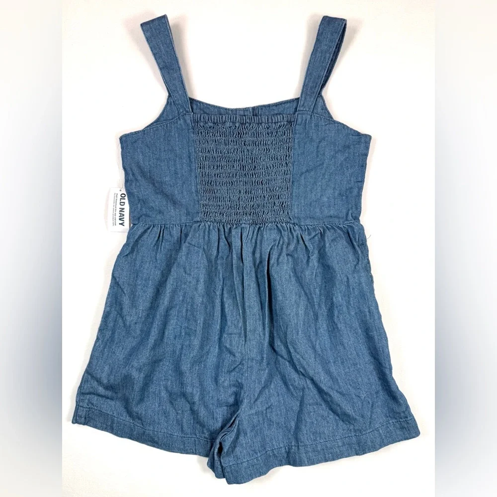 NWT OLD NAVY Girls’ Chambray Denim Button‎ Front Smock Sleeveless Romper Size L - Picture 2 of 9